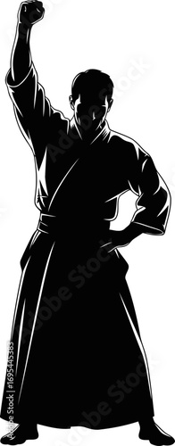 triumphant aikido master silhouette of victory, strength, and inner peace, isolated on transparent background