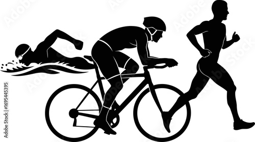 triathlon silhouette the ultimate endurance test, swimming, cycling, running, isolated on transparent background