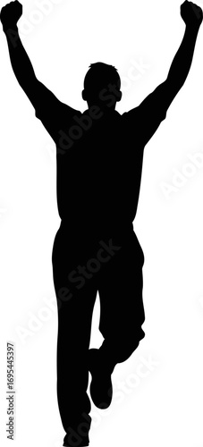 triumphant athlete silhouette celebrating victory, pure joy, unmatched success, isolated on transparent background