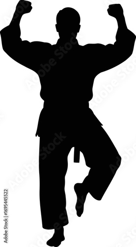 triumphant karate silhouette celebrating victory, strength, and martial arts mastery, isolated on transparent background