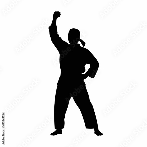 triumphant karate silhouette celebrating victory, empowering strength, unwavering spirit, isolated on transparent background