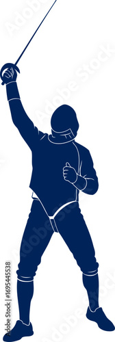 triumphant fencing silhouette precision, power, and grace in victory, isolated on transparent background