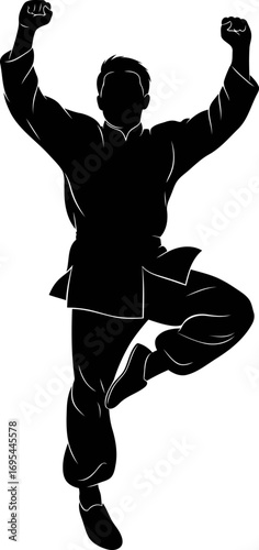 triumphant martial artist silhouette of victory, balance, and inner peace, isolated on transparent background