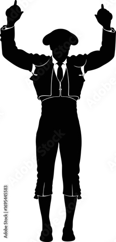 triumphant matador silhouette a celebratory pose, passionate victory, spanish heritage, isolated on transparent background