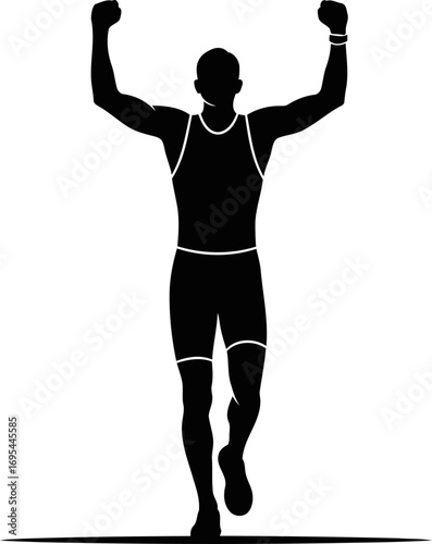 triumphant runner silhouette celebrating victory, effortless grace, and unstoppable power, isolated on transparent background