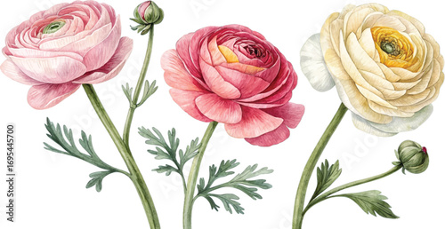 Watercolor Ranunculus Flowers