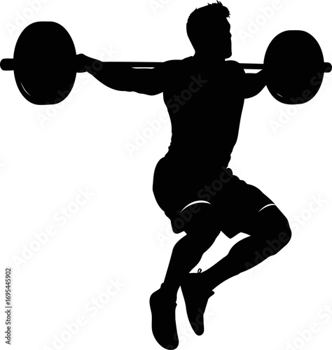 weightlifter silhouette exploding power, dynamic lift, strength in motion, isolated on transparent background
