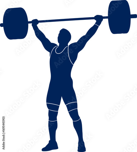 weightlifter silhouette triumphant lift, strength, and unwavering determination, clean and powerful pose, isolated on transparent background