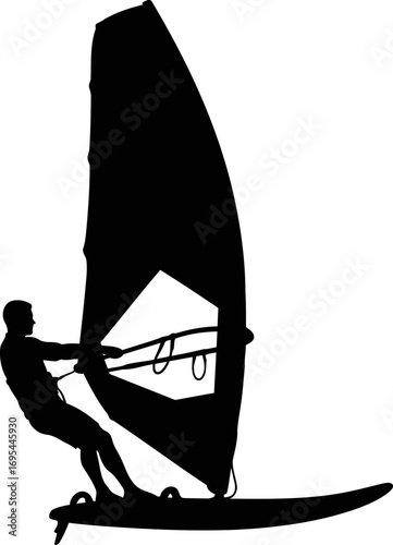 windsurfing silhouette dynamic watersports action, oceanic freedom, summer thrills, isolated on transparent background