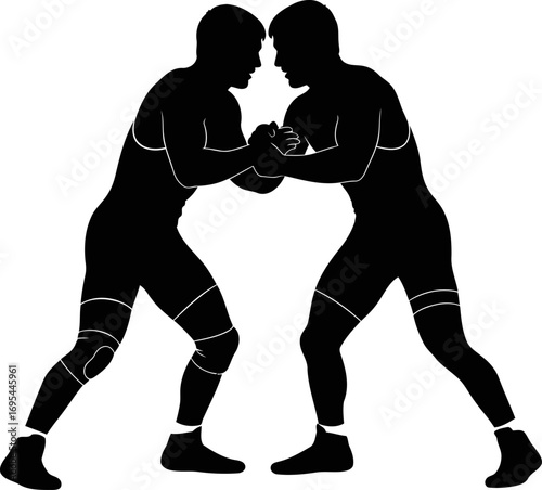 wrestling match silhouette intense grip, strength, and the will to win, isolated on transparent background