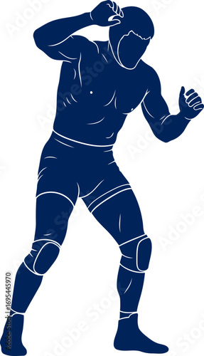 wrestling silhouette powerful stance, intense focus, and imminent action, isolated on transparent background