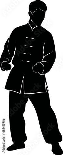 wushu master silhouette inner peace, martial arts power, and chinese heritage, isolated on transparent background