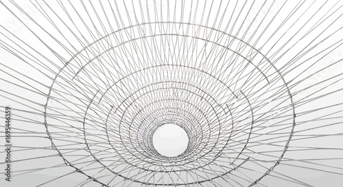 Concentric Metal Wire Structure with Radial Support Rods Perspective View