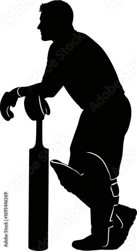 cricket batsman silhouette awaiting the moment, strategic calm before the match, isolated on transparent background