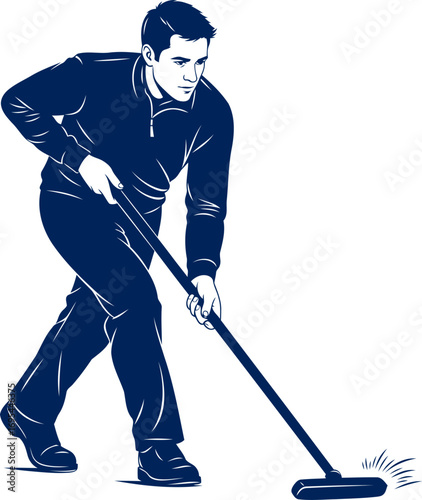 curling strategist precise sweep, focused intensity, and the dance of ice, isolated on transparent background