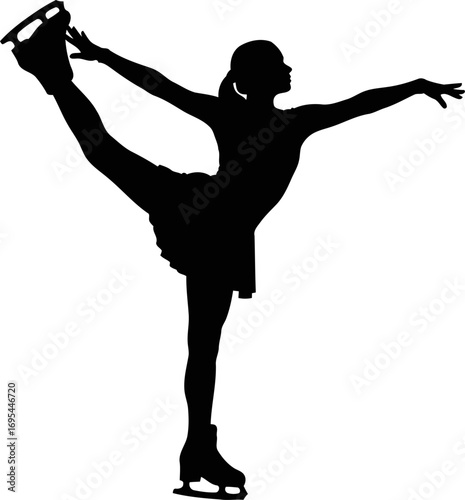 graceful figure skater silhouette ice ballet pose, artistic movement, winter sports, isolated on transparent background