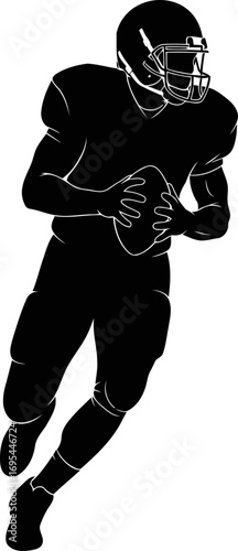 gridiron silhouette american football players determined run for victory, isolated on transparent background