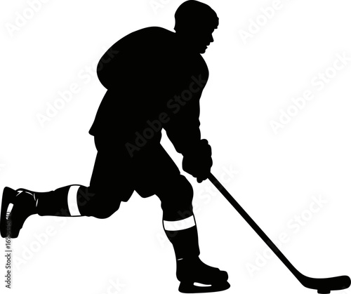 ice hockey player silhouette dynamic action, speed, and the thrill of competition, isolated on transparent background