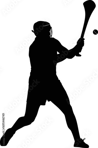 hurling player silhouette dynamic action, irish sport, powerful strike, isolated on transparent background