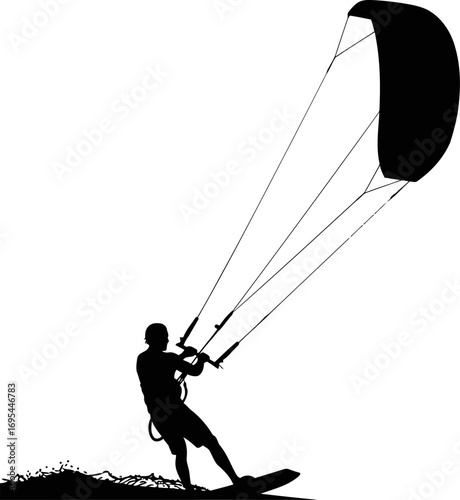 kitesurfer silhouette ocean wind power and freedom, isolated on transparent background