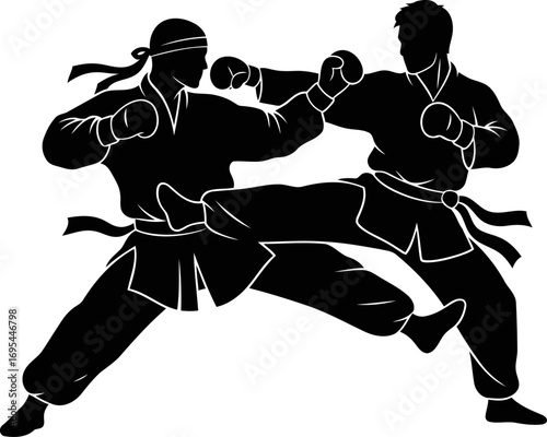 martial arts clash dynamic silhouette of intense fighters in combat, a powerful image, isolated on transparent background