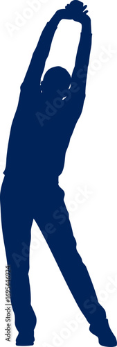 person silhouette stretching upwards, feeling renewed energy and freedom, isolated on transparent background