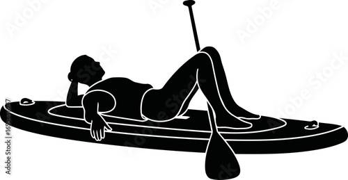 peaceful sup session silhouette of serenity on a calm lake, summer relaxation, water sports leisure, isolated on transparent background
