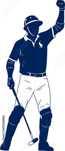 polo player silhouette triumphant victory pose, equestrian sport, athletic power, isolated on transparent background