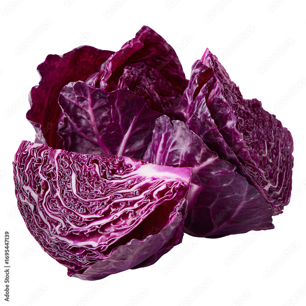 Obraz premium Fresh purple cabbage leaves isolated on transparent background