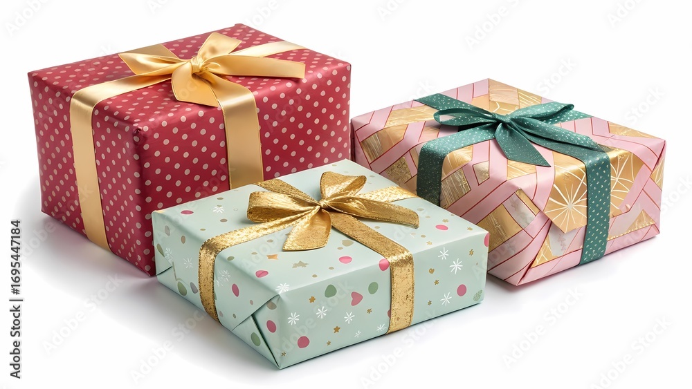 Obraz premium Festive Gift Boxes Elegant Wrapping Holiday Presents Celebration Packaging