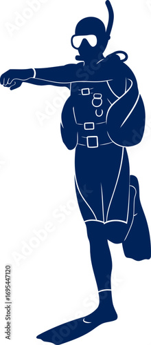 scuba diver silhouette exploring ocean depths, unveiling underwater mysteries, isolated on transparent background