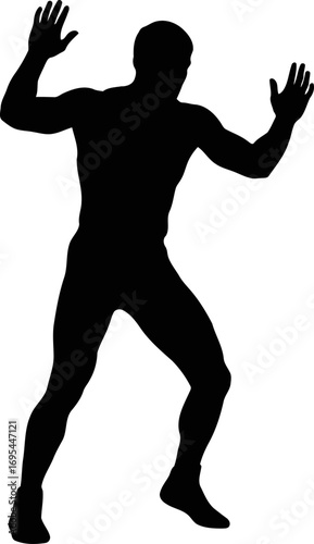 silhouette of a boxer defensive stance, agile power, and imminent counterattack, isolated on transparent background