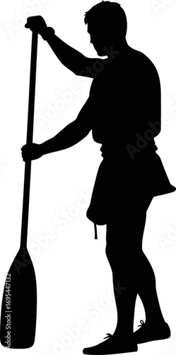 silhouette of a kayaker awaiting the calm before the paddle, isolated on transparent background