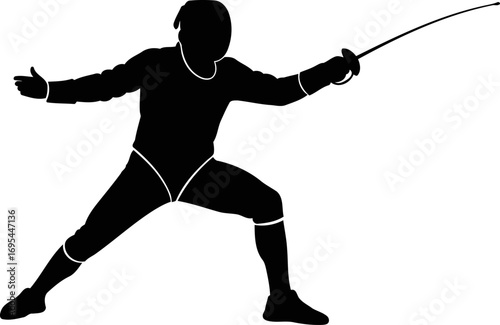 silhouette of a fencing athlete poised for attack, elegance in motion, masterful precision, isolated on transparent background