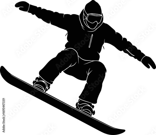 snowboard silhouette airtime, adrenaline, winter wonderland, isolated on transparent background