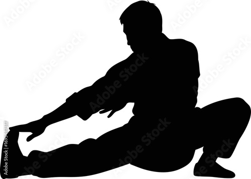 the focused warrior finding inner peace through precompetition stretching silhouettes, isolated on transparent background