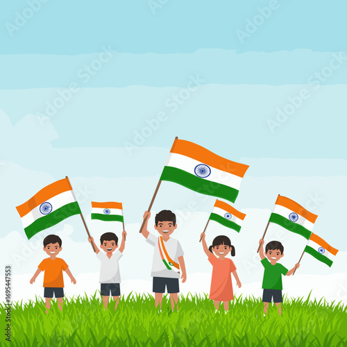 Young Kids Celebrating Independence with Indian Flags