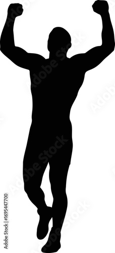 triumphant athlete silhouette celebrating victory, exuding power, and unwavering determination, isolated on transparent background