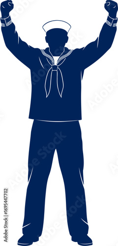 triumphant sailor silhouette celebrating victory, naval pride, and maritime valor, isolated on transparent background