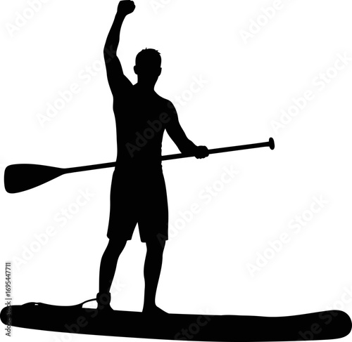triumphant paddleboarder silhouette celebrating victory, water sports, and summers golden hour, isolated on transparent background