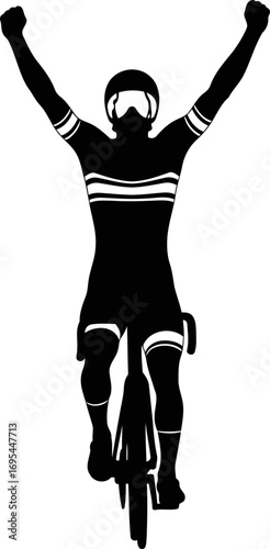 triumphant cyclist silhouette victory pose, cycling race, athletic achievement, isolated on transparent background