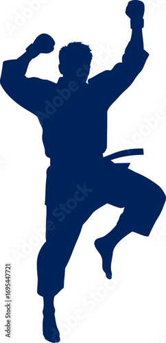 victorious karate jump triumphant silhouette of a martial arts champion, isolated on transparent background
