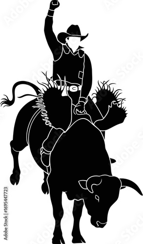 unleash the beast a cowboys triumphant ride, silhouette of raw power and grit, isolated on transparent background