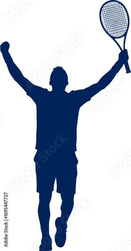 triumphant tennis player silhouette celebrating victory, pure joy, and unmatched athleticism, isolated on transparent background