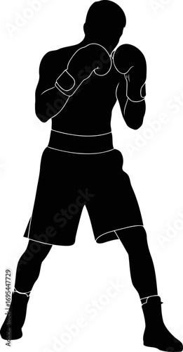 unstoppable boxer silhouette fierce fighting stance, athletic power, victory pose, isolated on transparent background