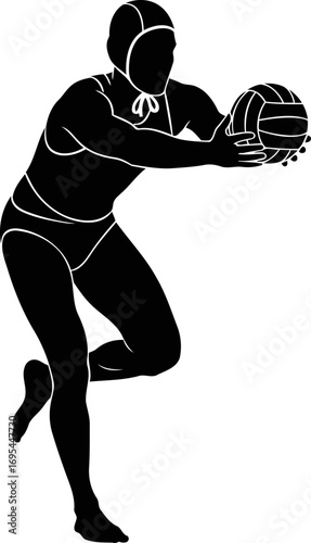 water polo player silhouette dynamic aquatic action, powerful grab, intense competition, isolated on transparent background