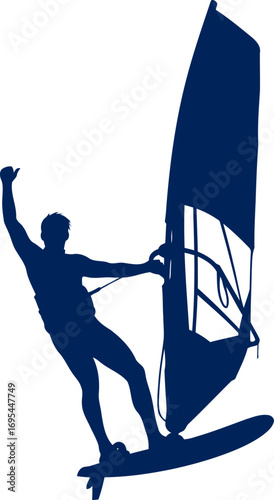 windsurfer silhouette triumphant ride, ocean breeze, summer freedom, isolated on transparent background