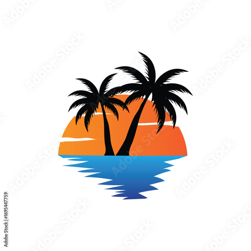 Sunset Sea View Beach Logo Design Summer Vacation Place