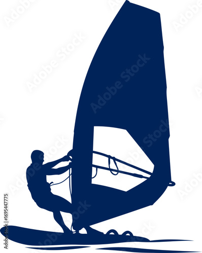 windsurfing silhouette dynamic ride, oceanic freedom, blue water passion, isolated on transparent background
