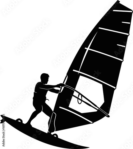 windsurfing silhouette dynamic ride, oceanic power, and the freedom of the waves, isolated on transparent background